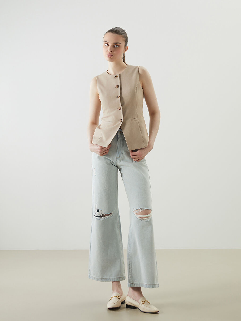 Wideleg Ripped Detailed Women's Jeans -S5CS12Z8-869