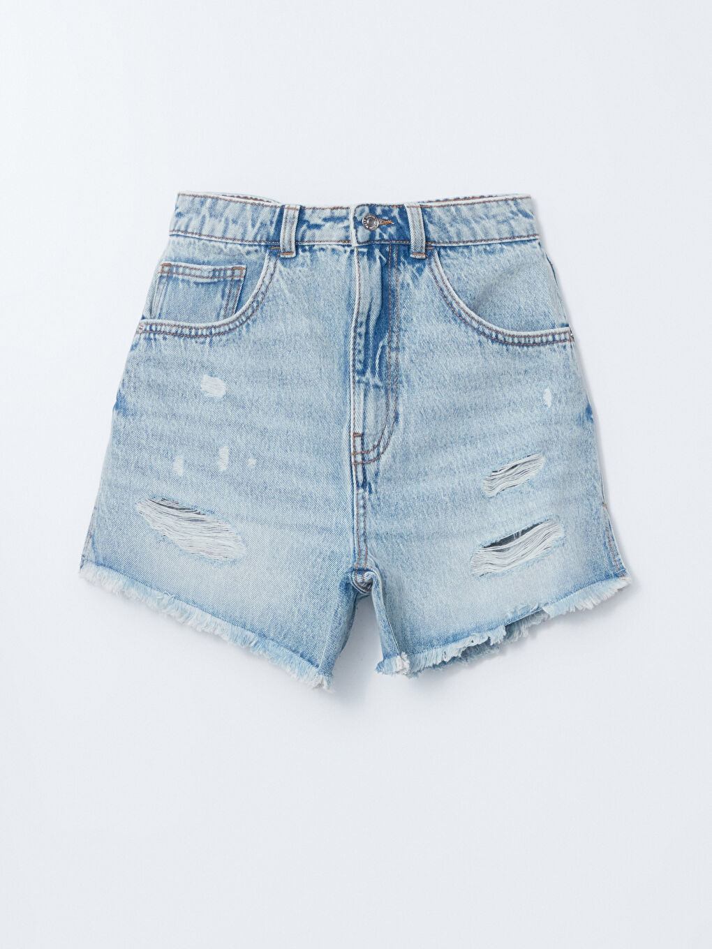 Standard Fit Ripped Detail Women's Denim Shorts -S5CS14Z8-311