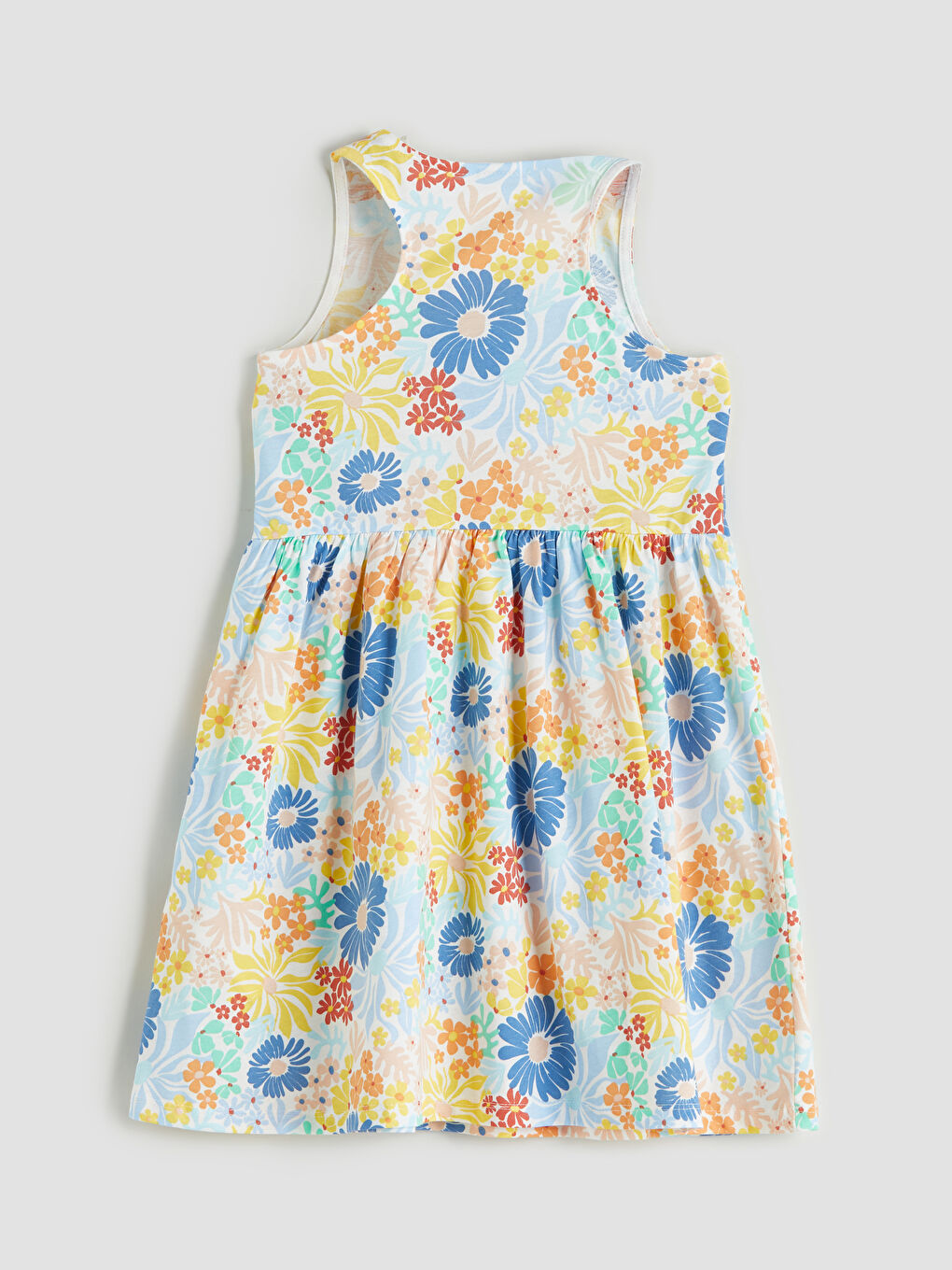 Ekru Bisiklet Yaka Çiçekli Kız Çocuk Elbise-1