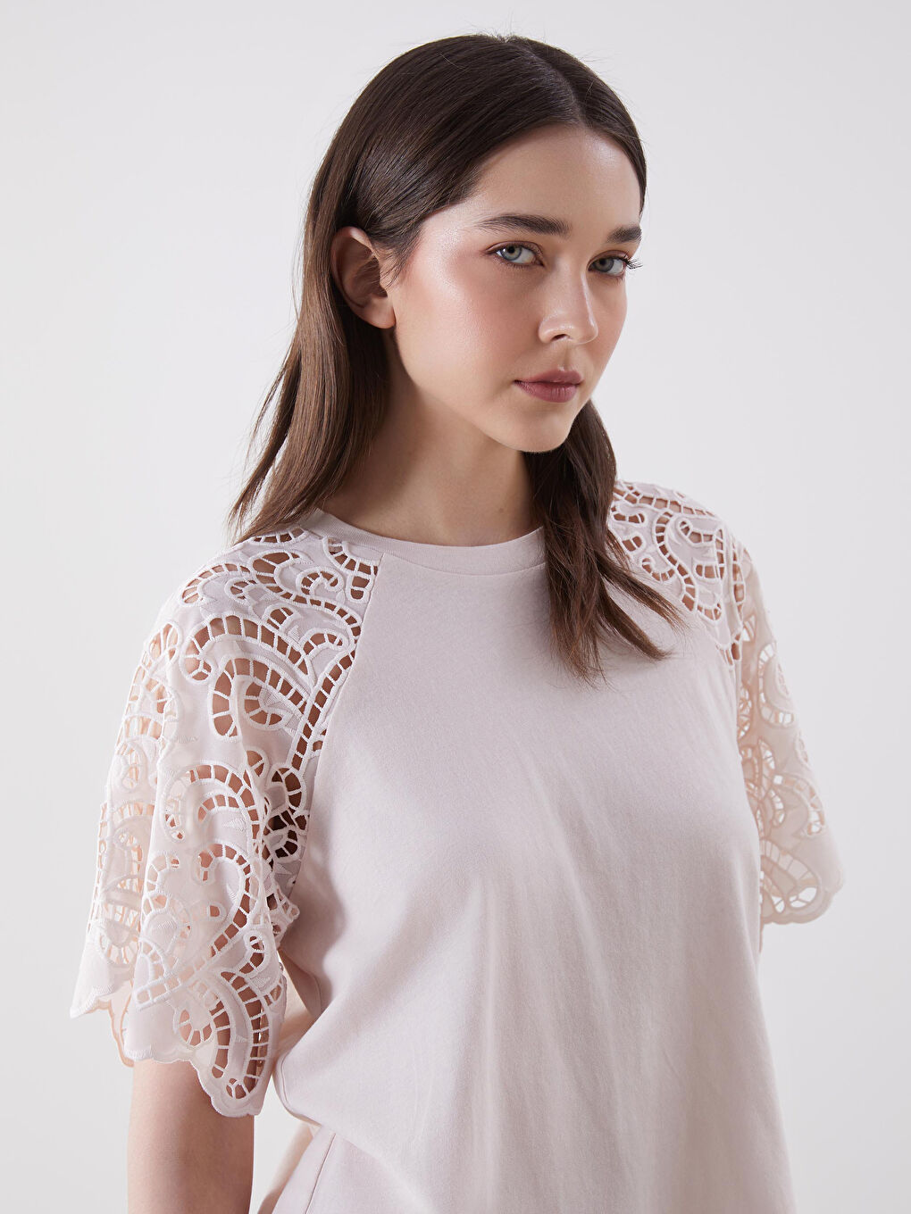 Crew Neck Lace Detailed Women's Blouse -S5CU20Z8-FZX