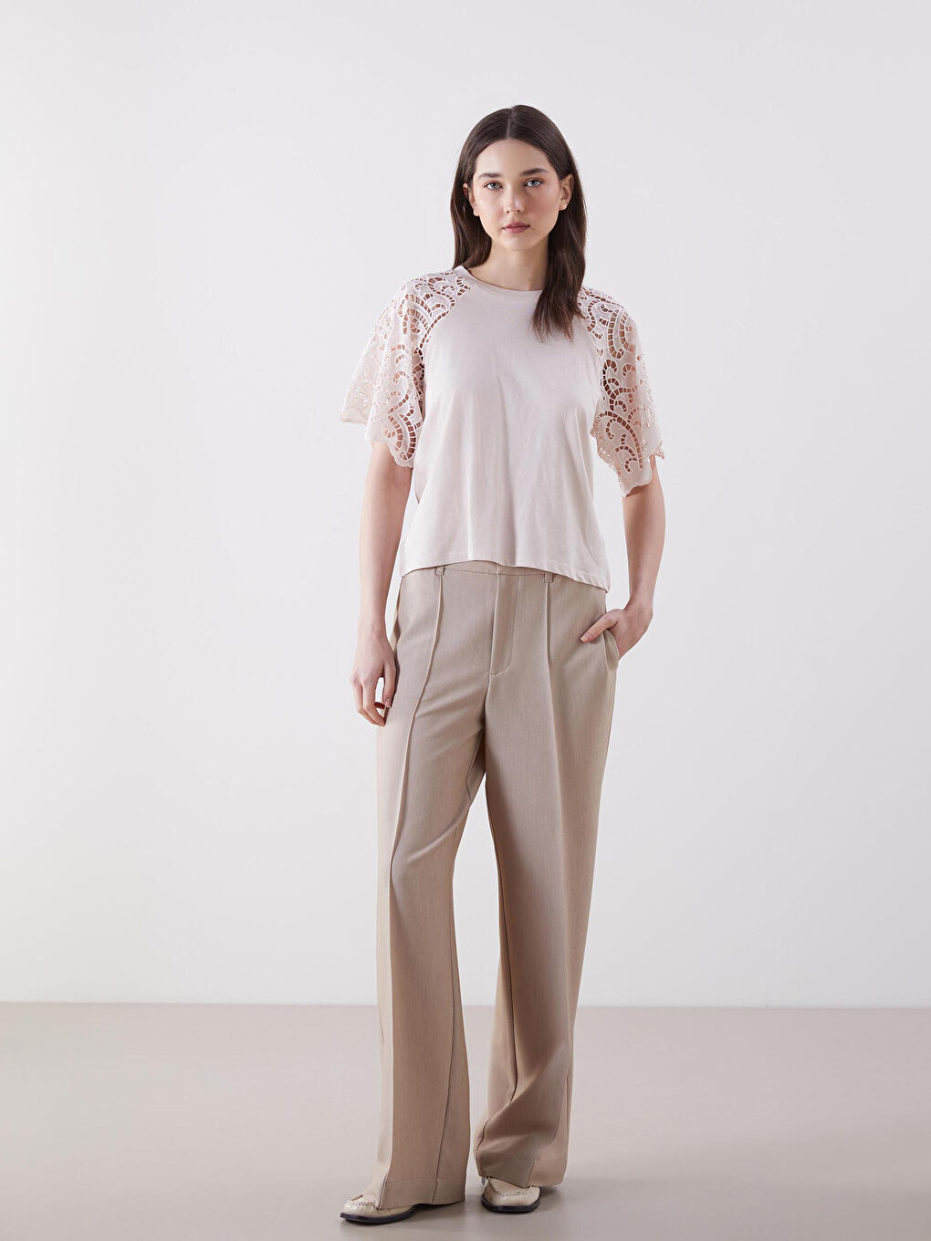 Crew Neck Lace Detailed Women's Blouse -S5CU20Z8-FZX