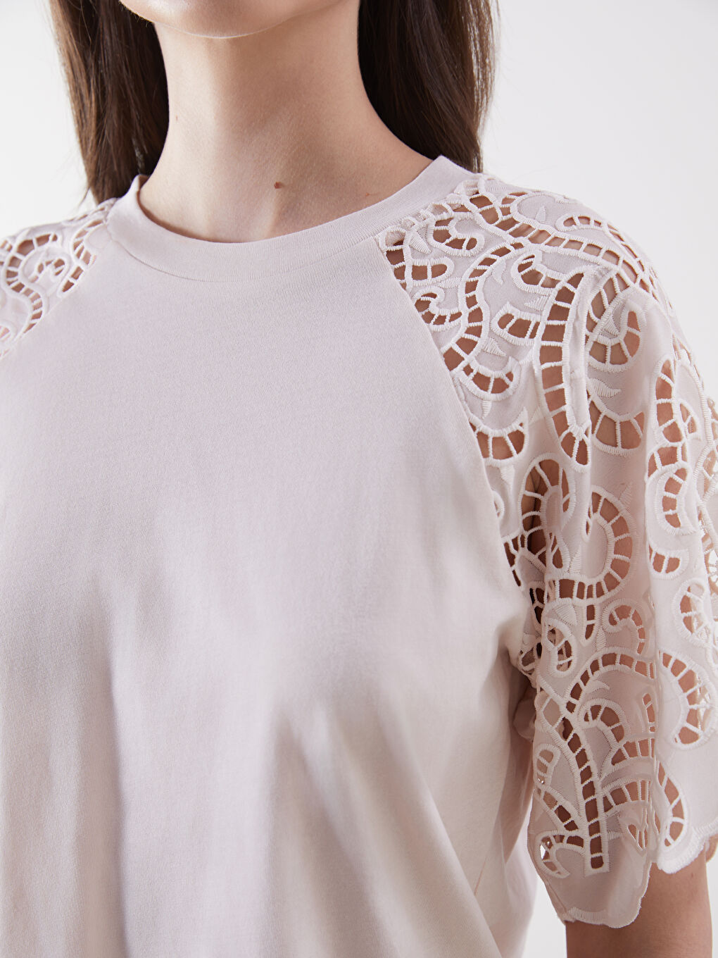 Crew Neck Lace Detailed Women's Blouse -S5CU20Z8-FZX