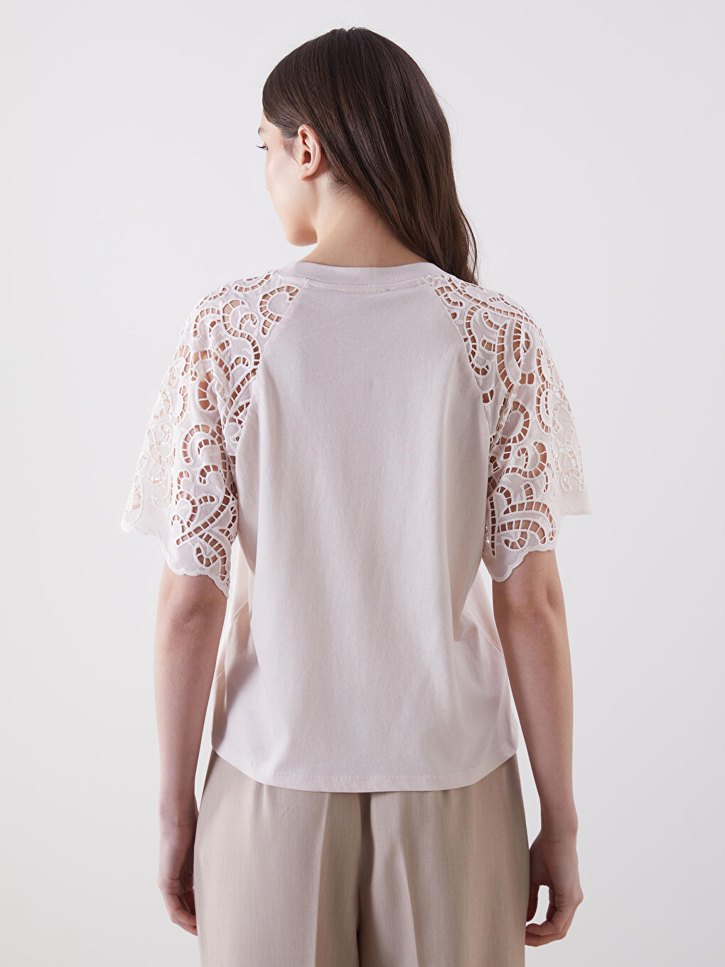 Crew Neck Lace Detailed Women's Blouse -S5CU20Z8-FZX