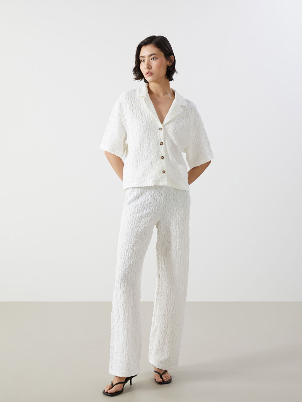 Elastic Waist Textured Women's Trousers -S5CU21Z8-FDU
