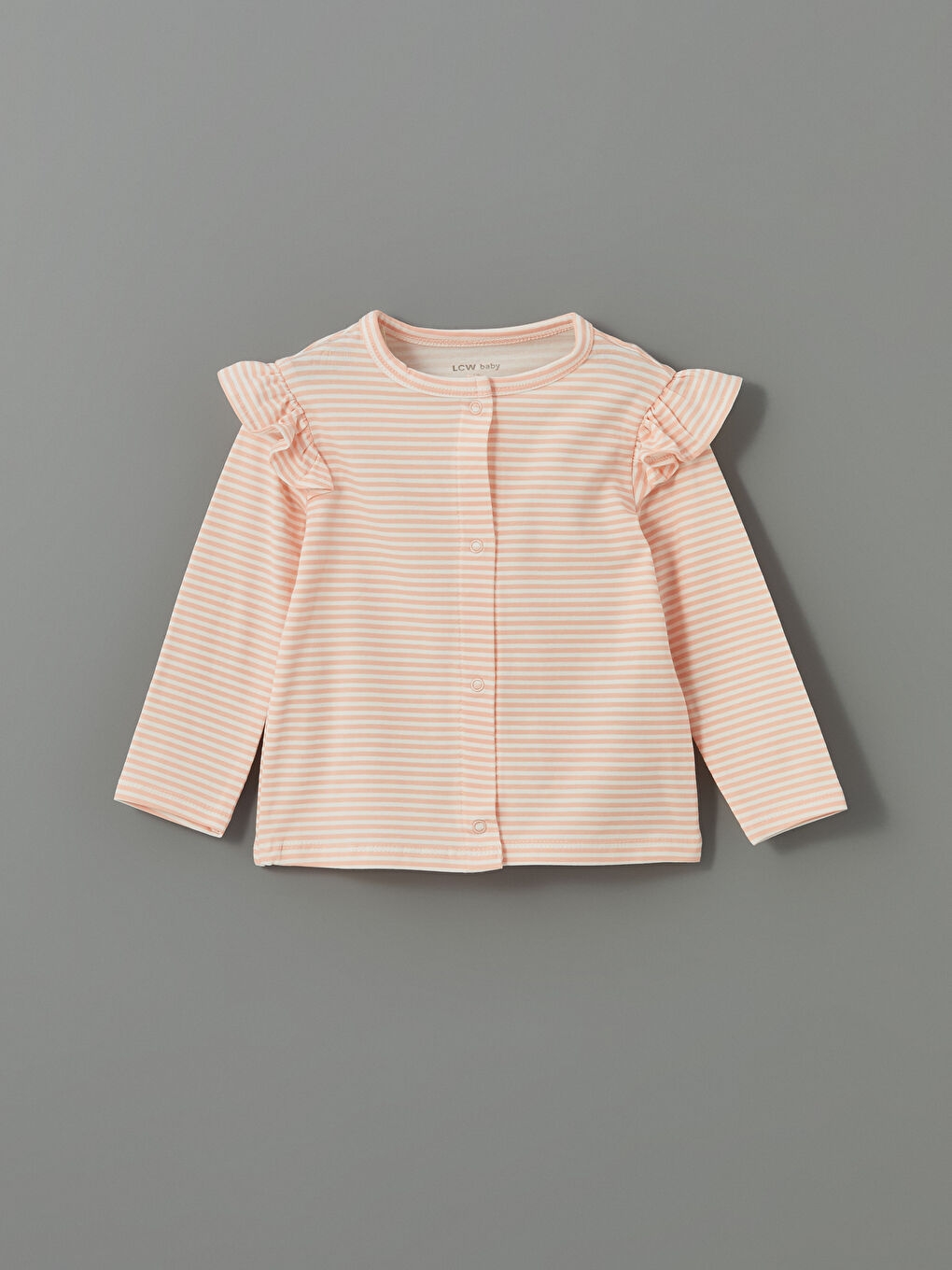 Ekru Bisiklet Yaka Çizgili Kız Bebek Hırka