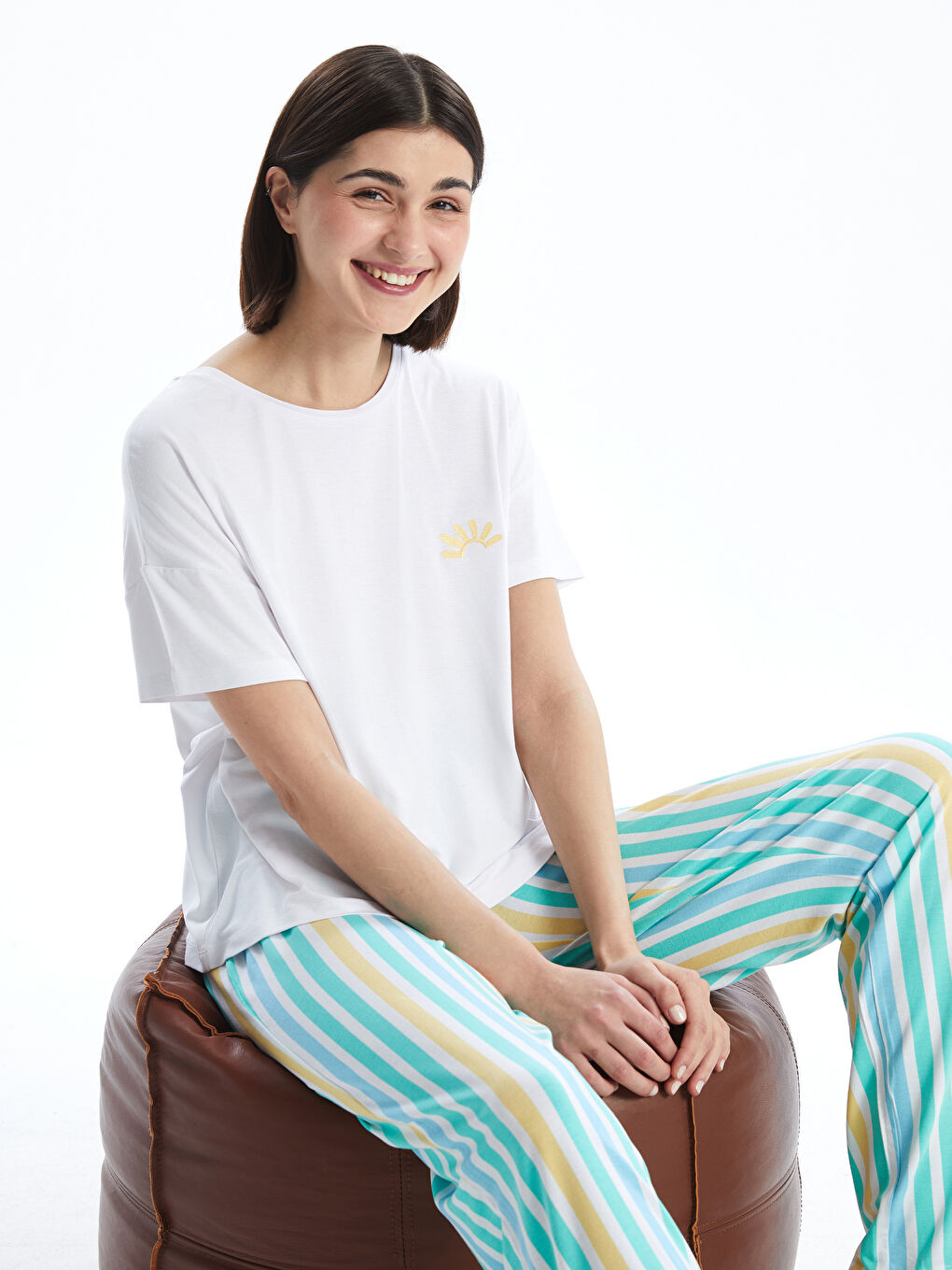 Crew Neck Printed Women's Pajamas Set -S5CU63Z8-LU9