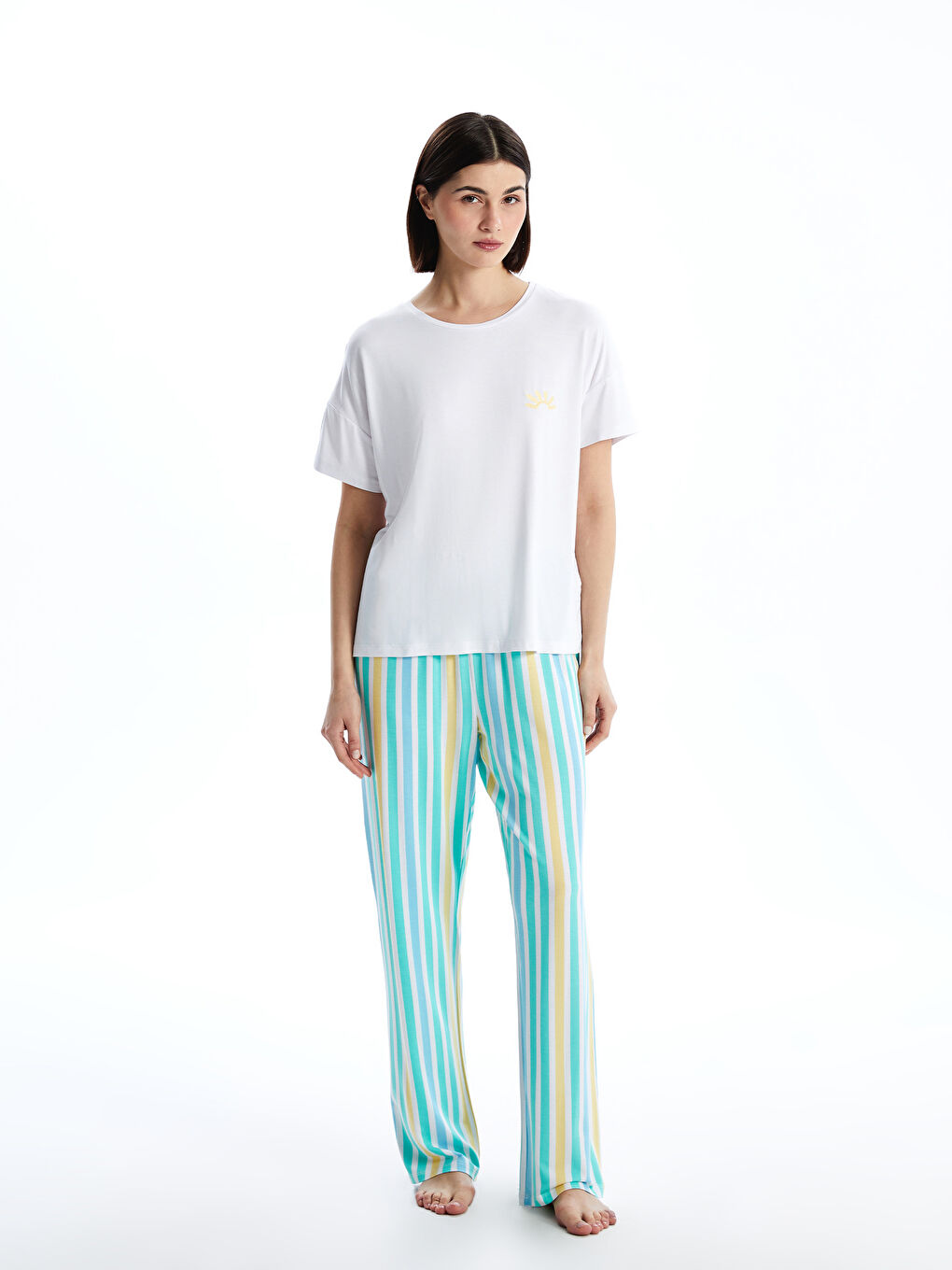 Crew Neck Printed Women's Pajamas Set -S5CU63Z8-LU9