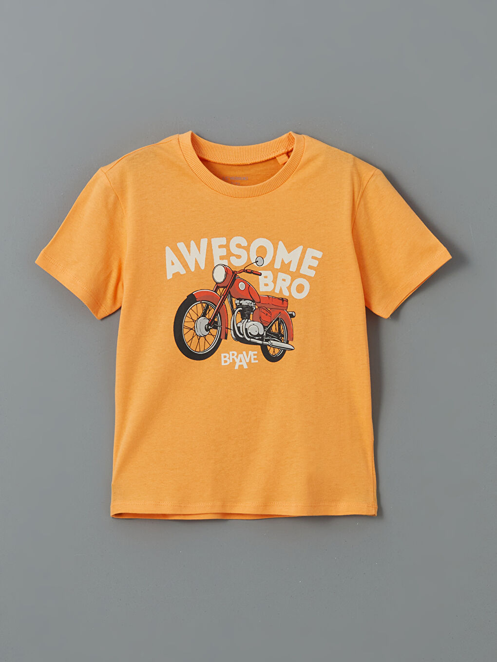 Turuncu Bisiklet Yaka Baskılı Erkek Çocuk Tişört