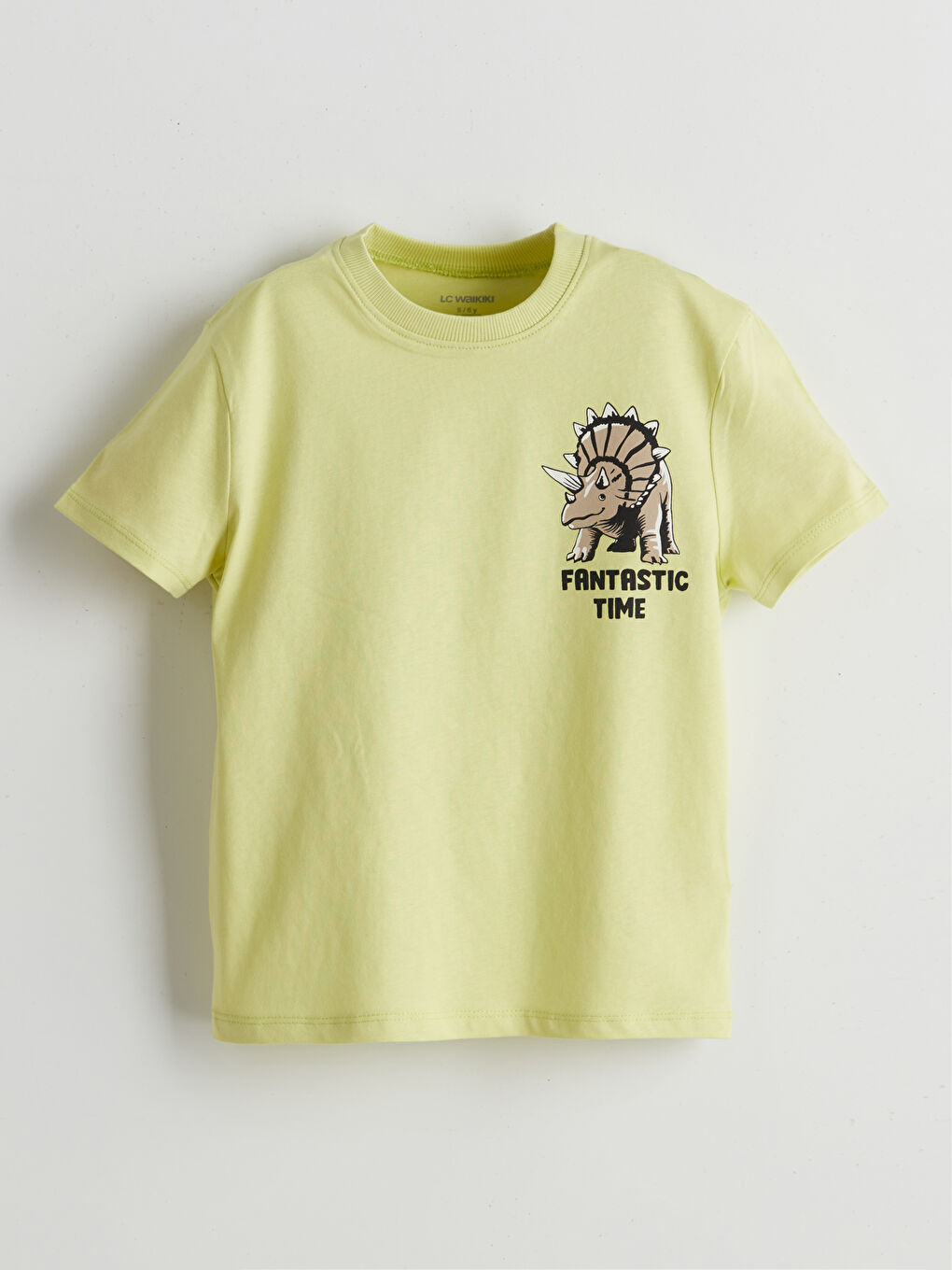 Yeşil Bisiklet Yaka Dinozor Baskılı Erkek Çocuk Tişörtü