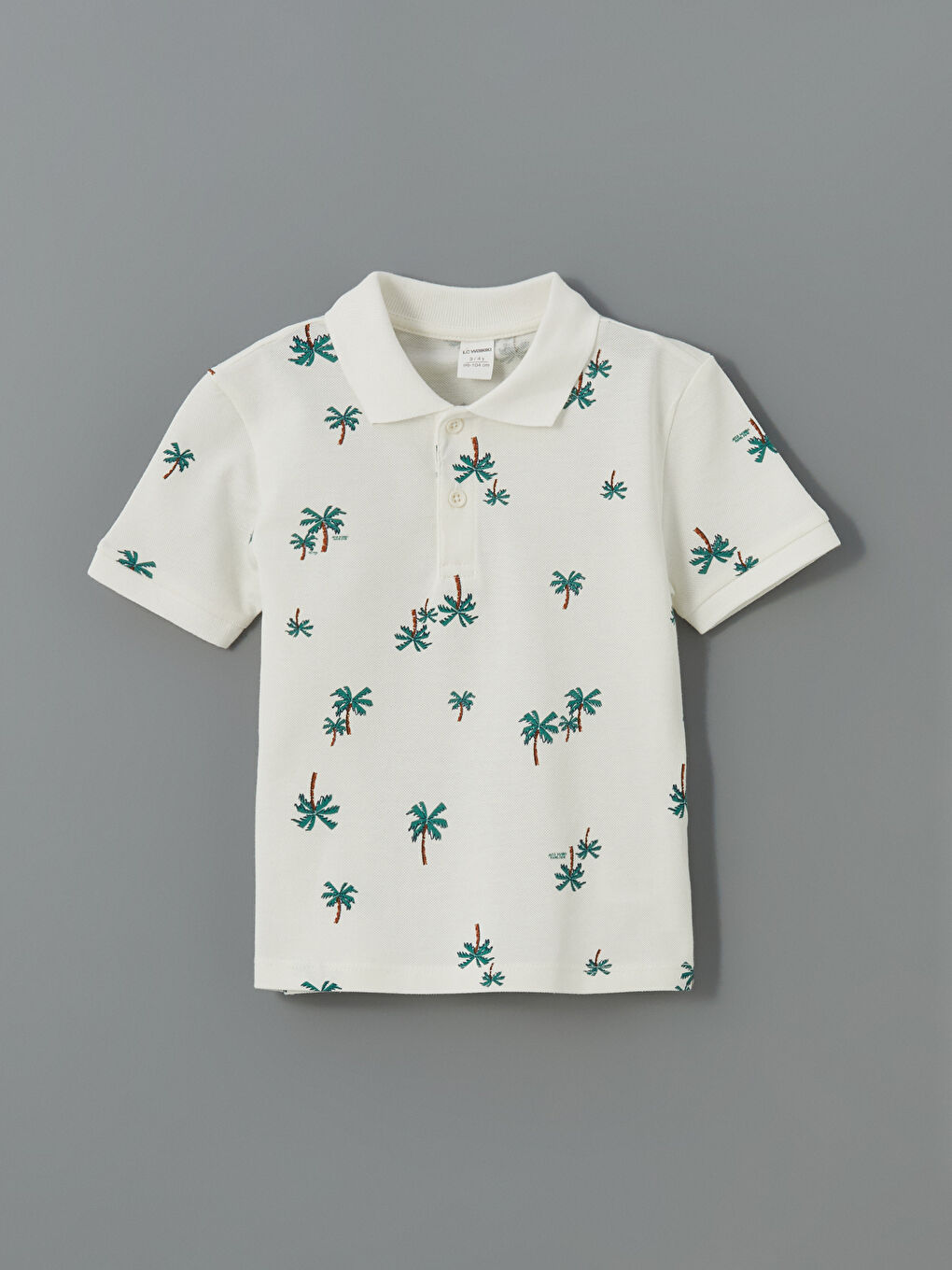 Ekru Polo Yaka Baskılı Pike Erkek Çocuk Tişört