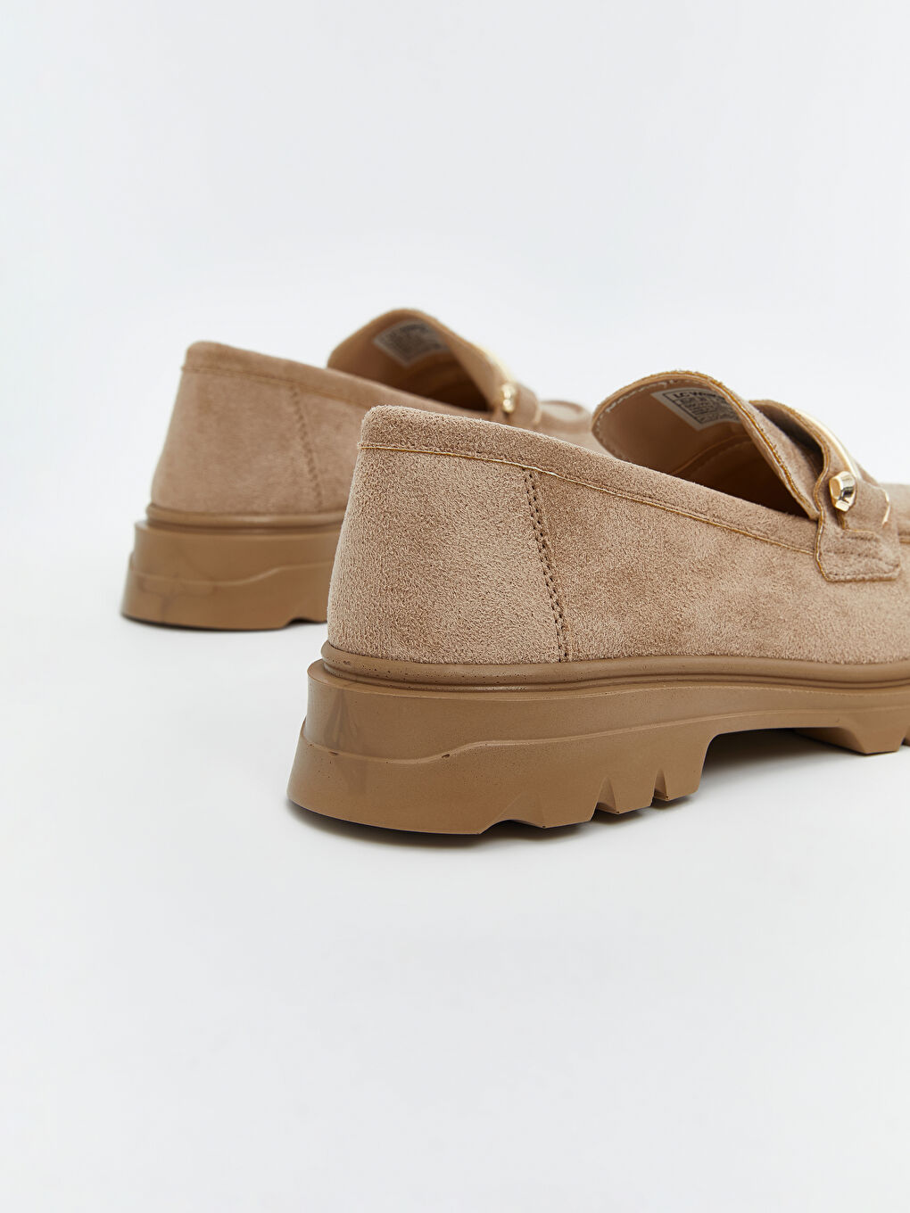 Bej Deri Görünümlü Metal Aplike Detaylı Kadın Loafer Ayakkabı-6