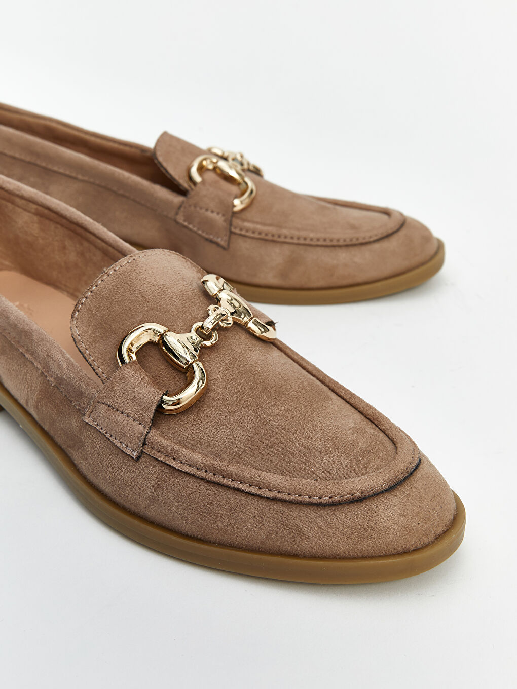 Bej Metal Tokalı Kadın Loafer Ayakkabı-4