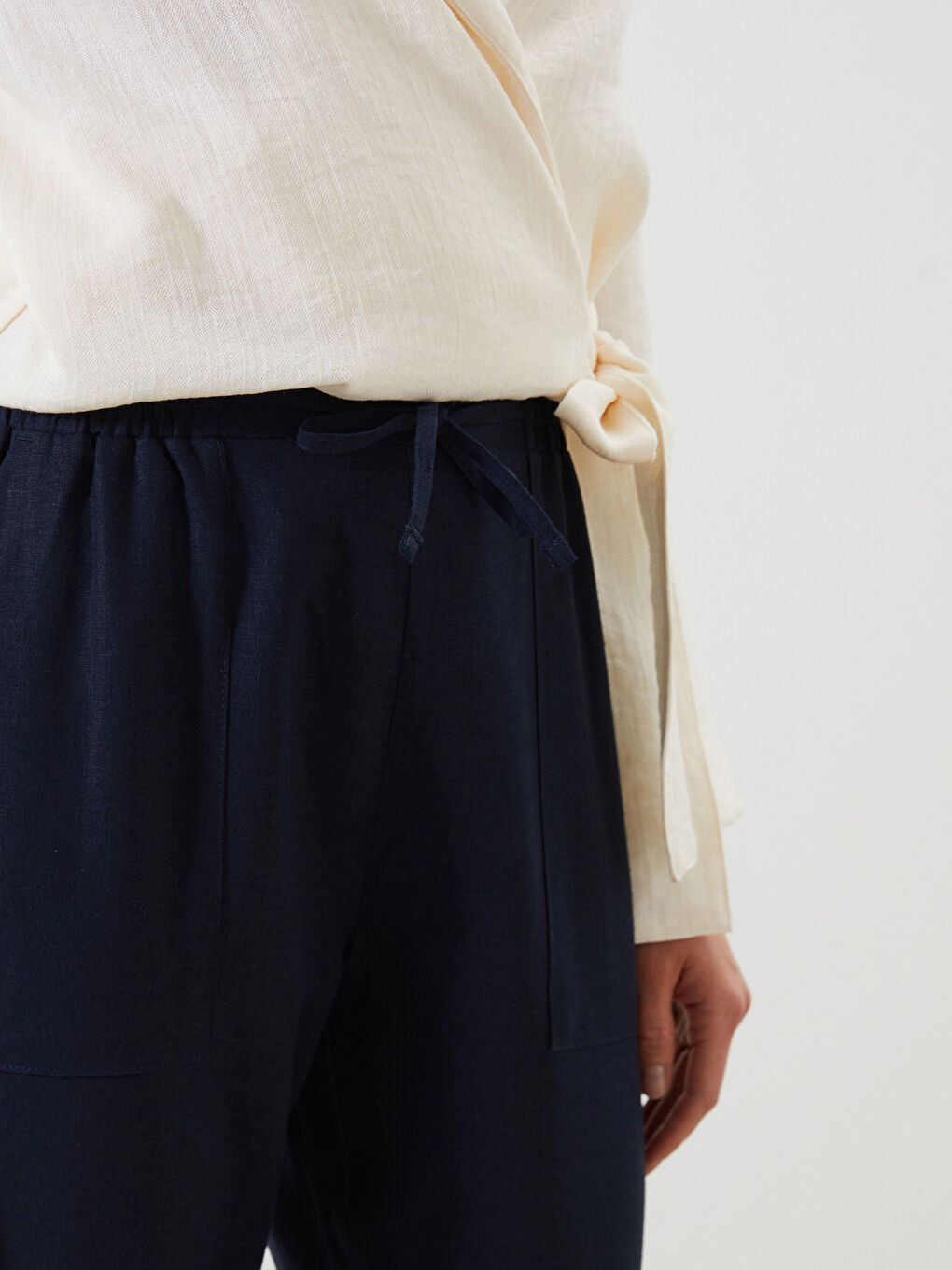 Pantalone za žene od mešavine lana sa elastičnim strukom -S5CV82Z8-CRP