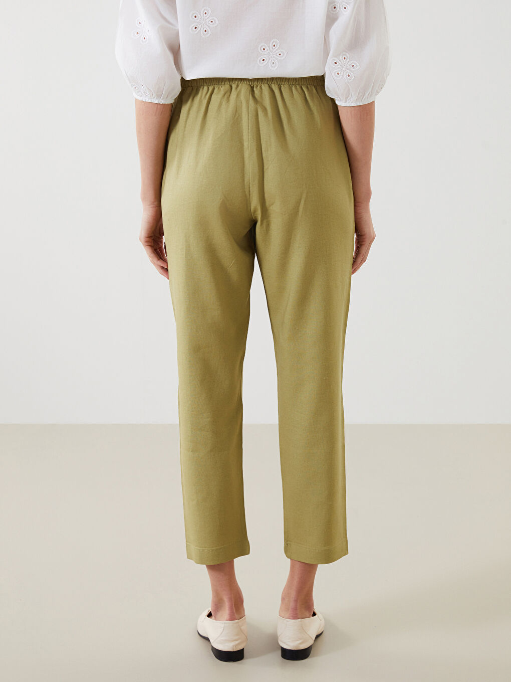 Pantalone za žene od mešavine lana sa elastičnim strukom -S5CV82Z8-D0D