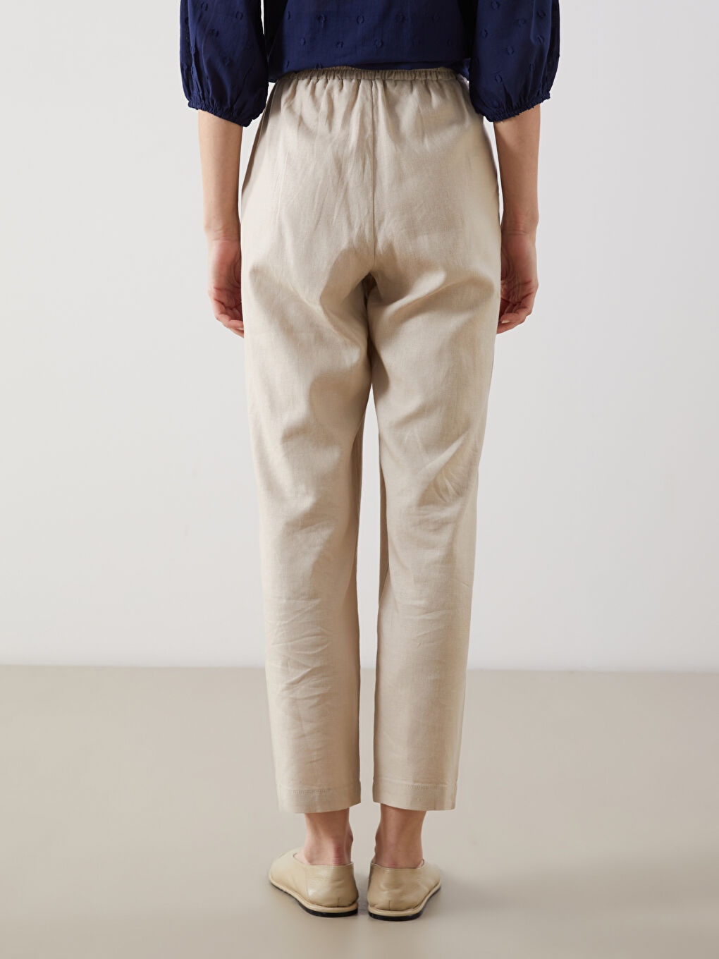 Pantalone za žene od mešavine lana sa elastičnim strukom -S5CV82Z8-FFG