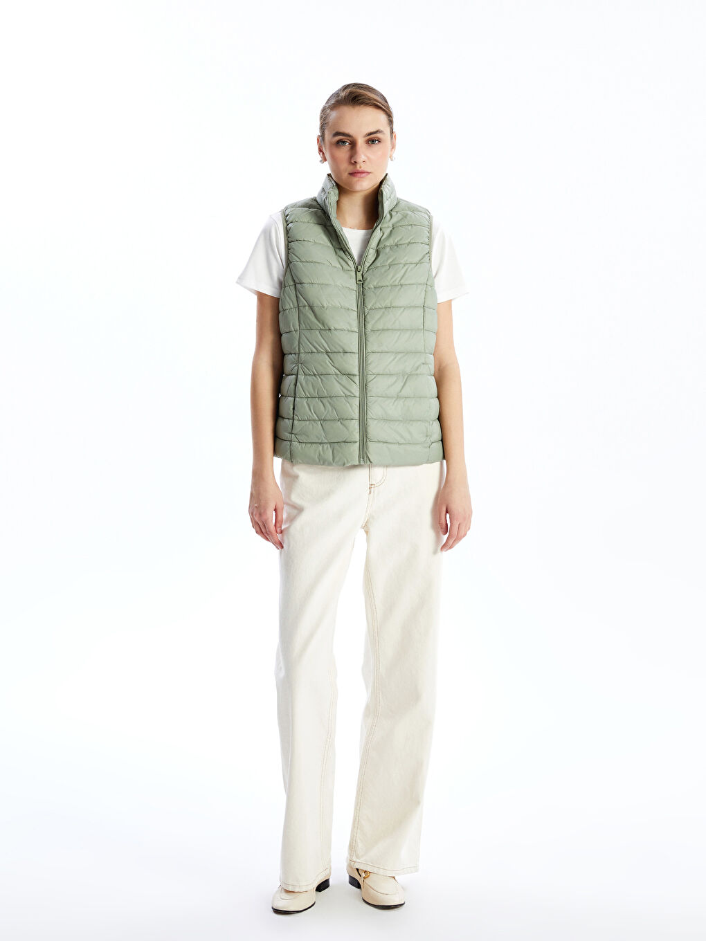 Funnel Neck Women's Puffer Gilet -S5CV85Z8-GGY