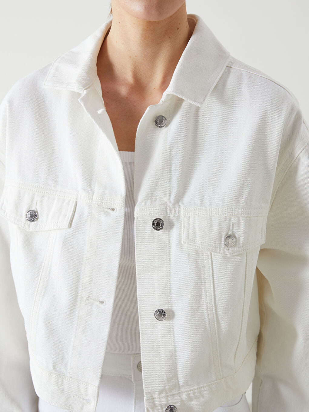 Collared Neck Women's Denim Jacket -S5CY48Z8-844