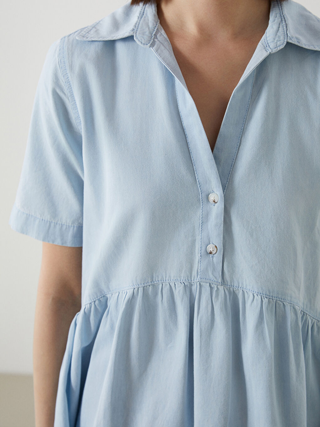 Collared Neck Mini Denim Dress -S5CY52Z8-311
