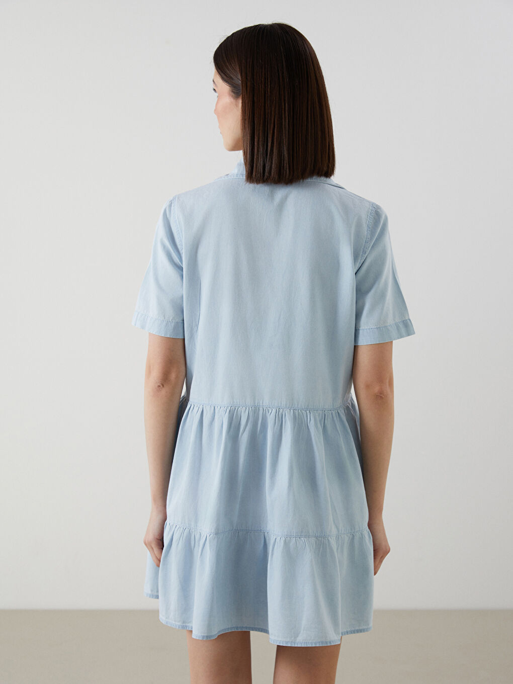Collared Neck Mini Denim Dress -S5CY52Z8-311