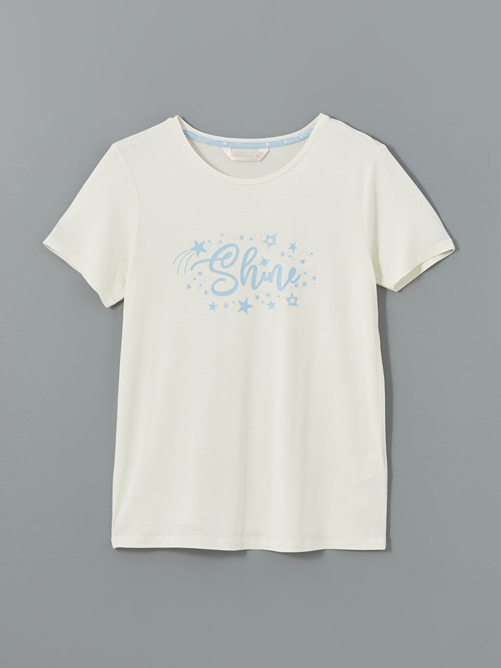 Ekru Bisiklet Yaka Baskılı Kadın Pijama Üst