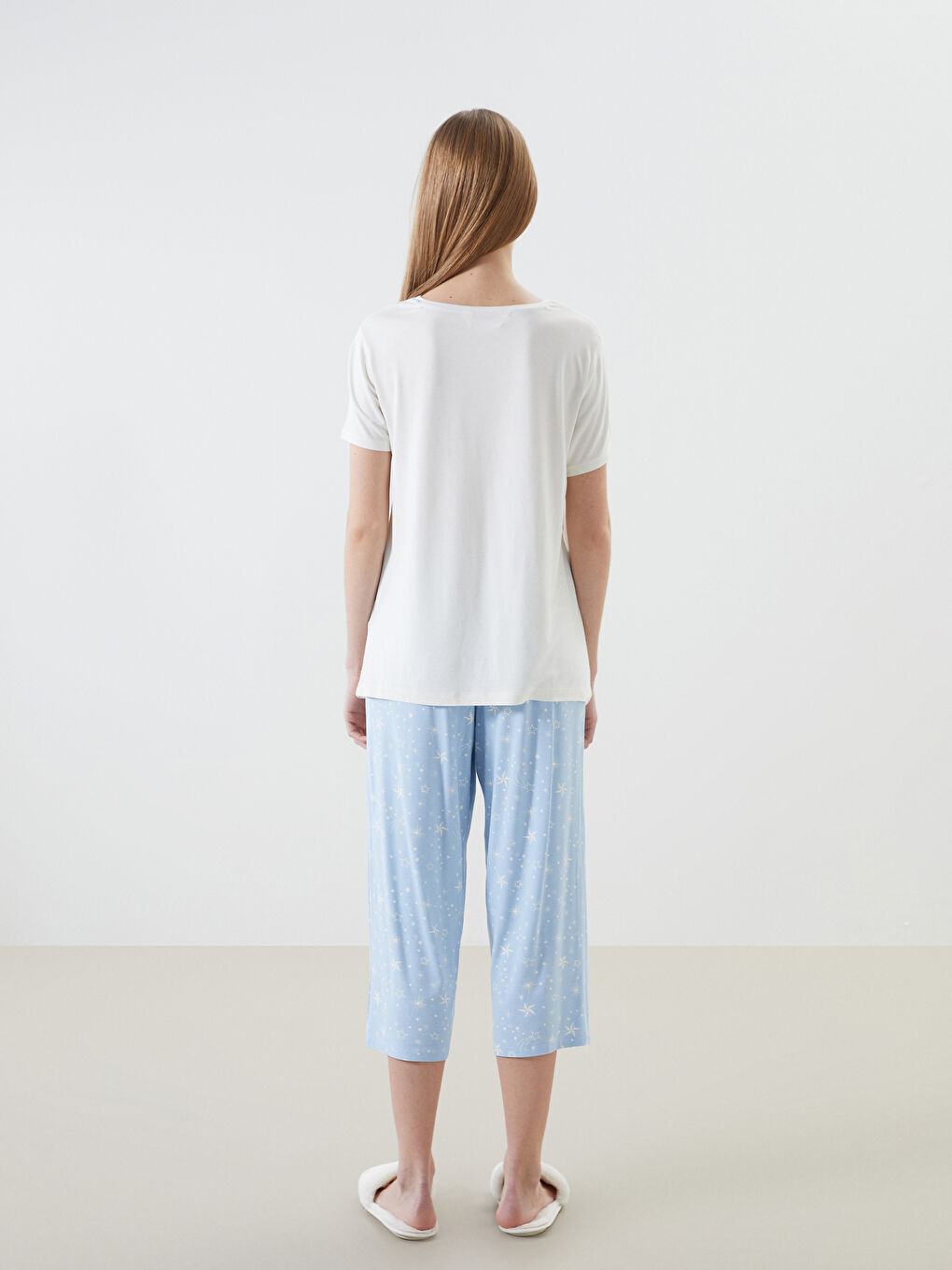 Mavi Bisiklet Yaka Baskılı Kadın Pijama Takımı-3