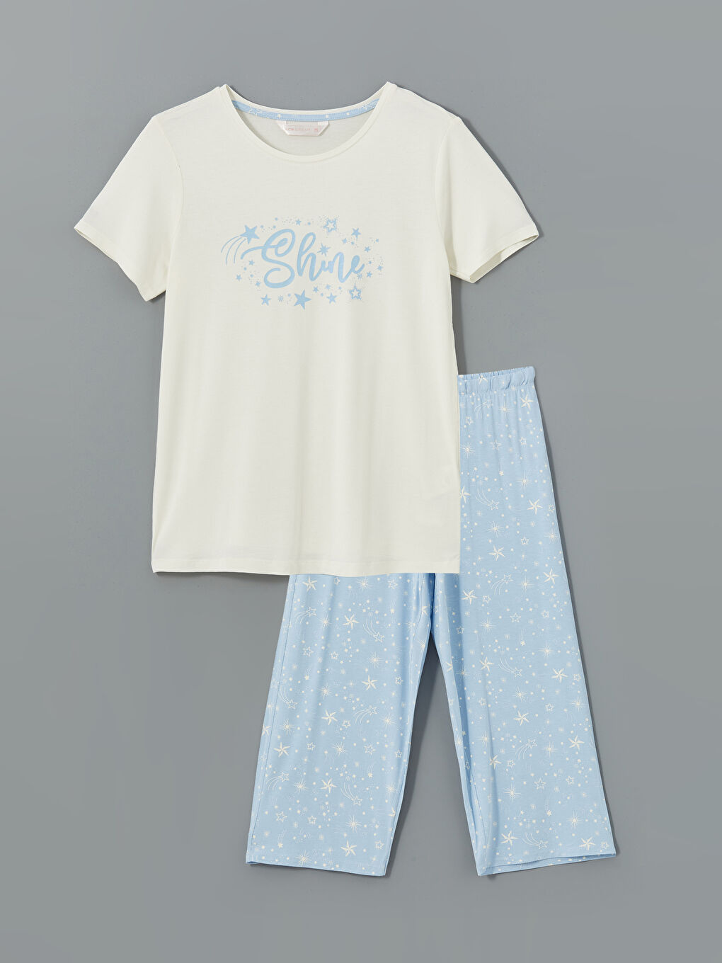 Mavi Bisiklet Yaka Baskılı Kadın Pijama Takımı-4