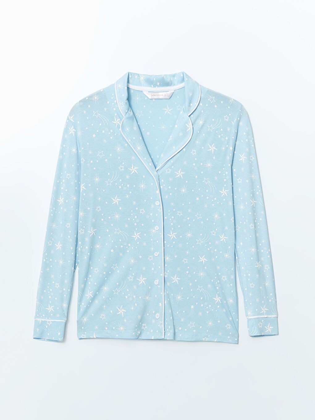 Mavi Gömlek Yaka Desenli Kadın Pijama Üstü