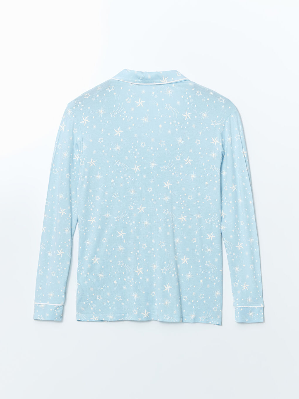 Mavi Gömlek Yaka Desenli Kadın Pijama Üstü-1