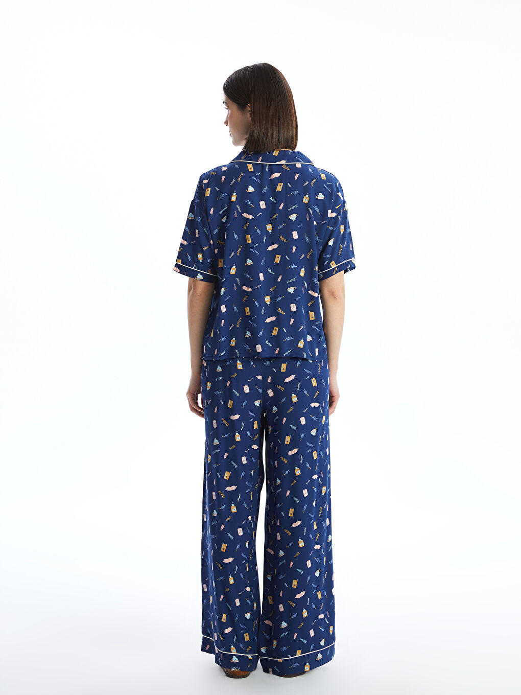 LCW DREAM Lacivert Gömlek Yaka Baskılı Kadın Pijama Takımı - 3
