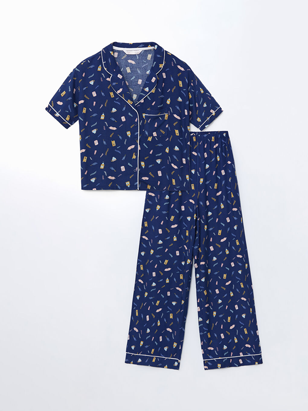 LCW DREAM Lacivert Gömlek Yaka Baskılı Kadın Pijama Takımı - 4