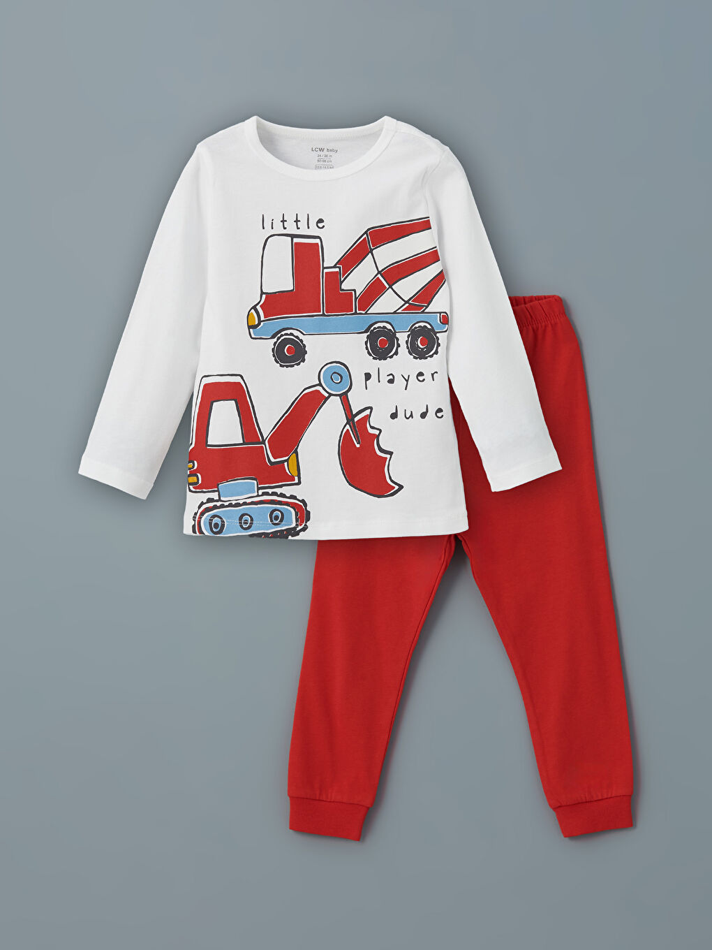 LCW baby Beyaz Bisiklet Yaka Erkek Bebek Pijama Takımı