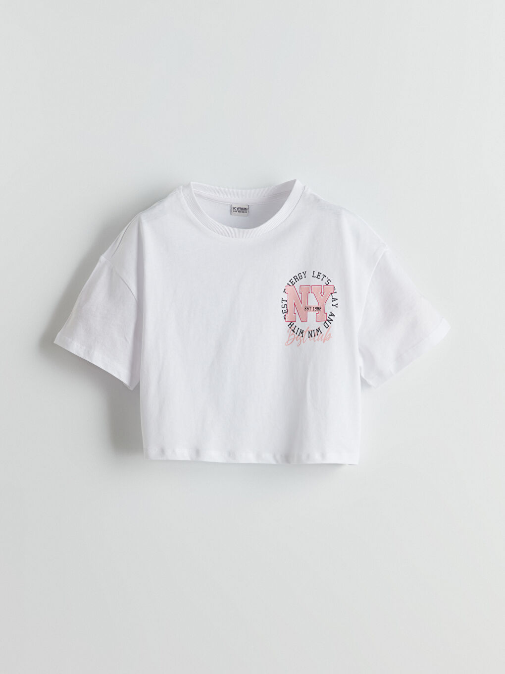 تيشيرت قصير بياقة دائرية للبنات - مجموعة من قطعتين-1