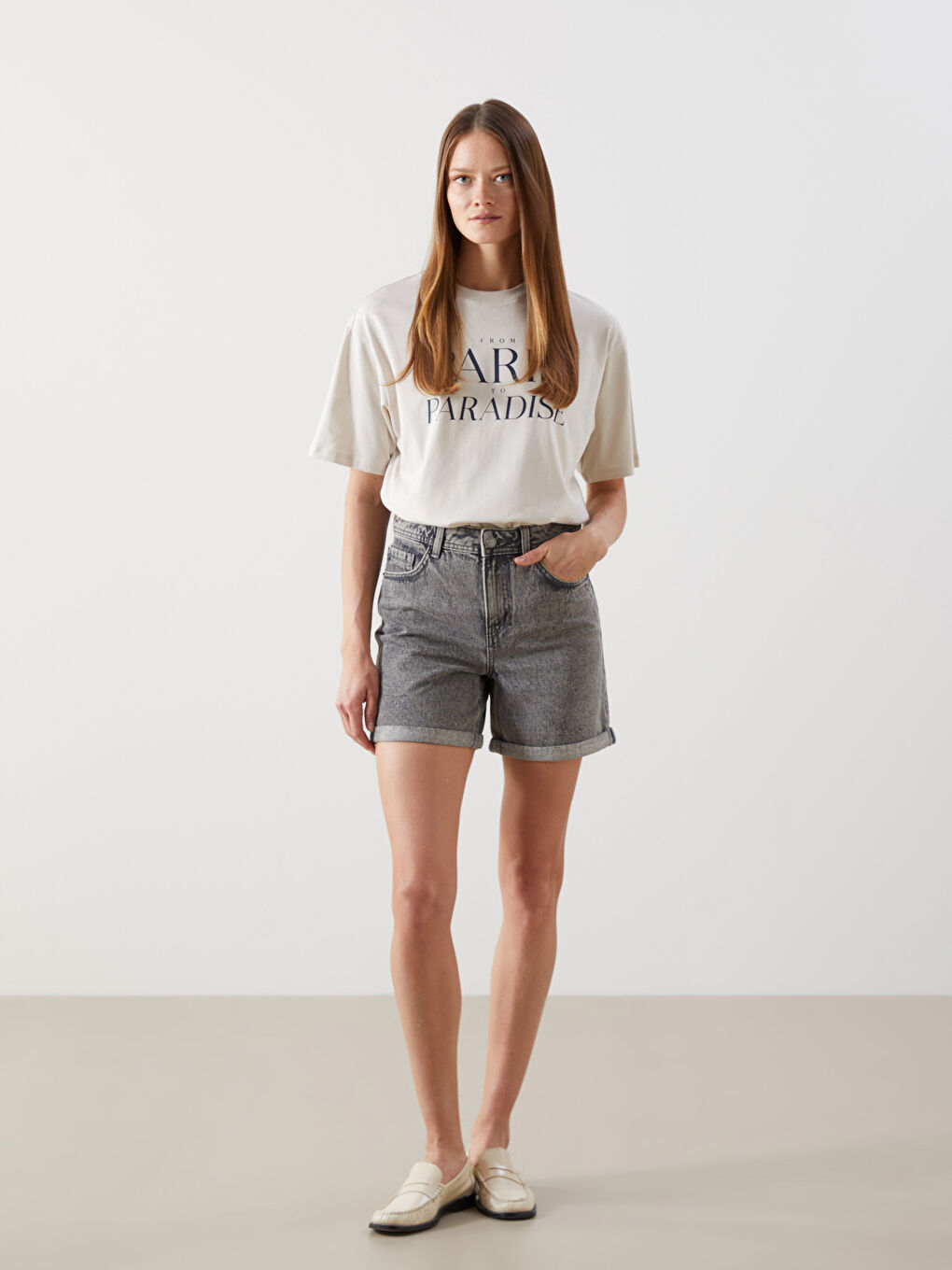 Regular Fit Women's Denim Shorts -S5DC25Z8-GRD