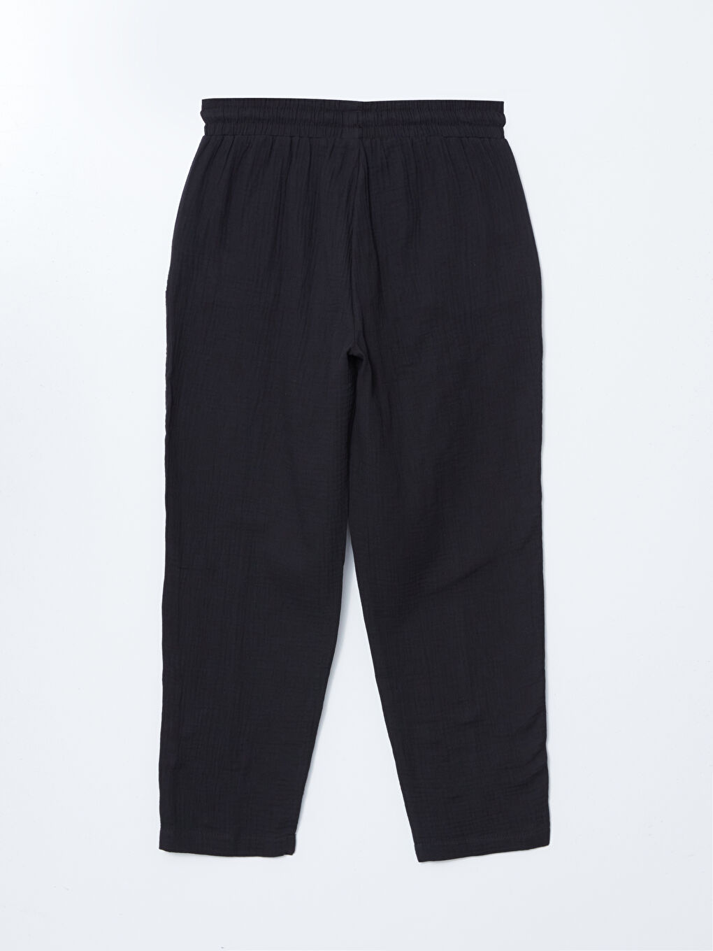 Pantalon Uni en Mousseline à Taille Élastiquée pour Femmes-1