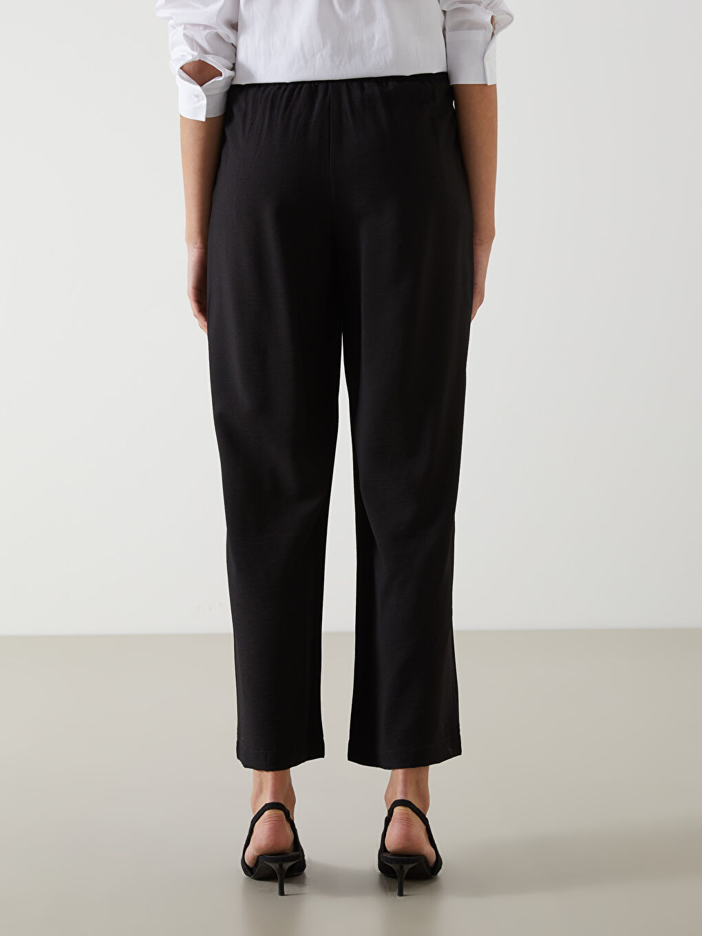 Pantalon à Taille Élastiquée à Jambe Large pour Femmes-3