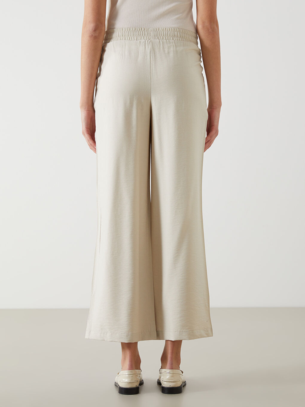 Pantalon à Taille Élastiquée à Jambe Large pour Femmes-3