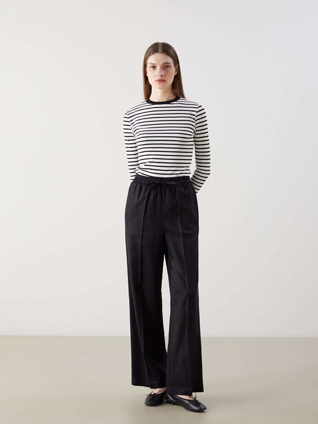 LCW Modest Beli Lastikli Keten Karışımlı Kadın Pantolon -S5DD01Z8-CVL