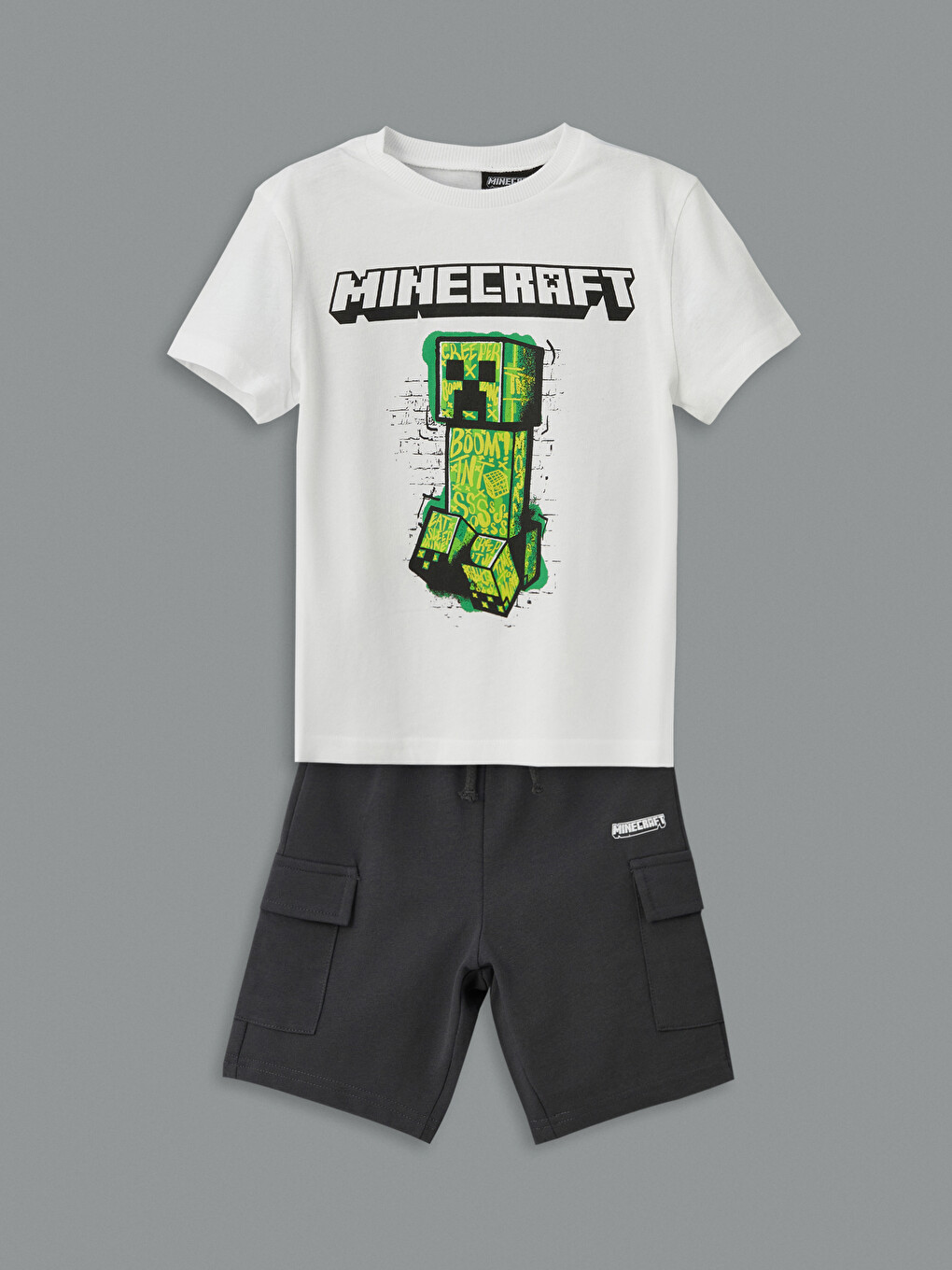 Beyaz Bisiklet Yaka Minecraft Baskılı Erkek Çocuk Tişört