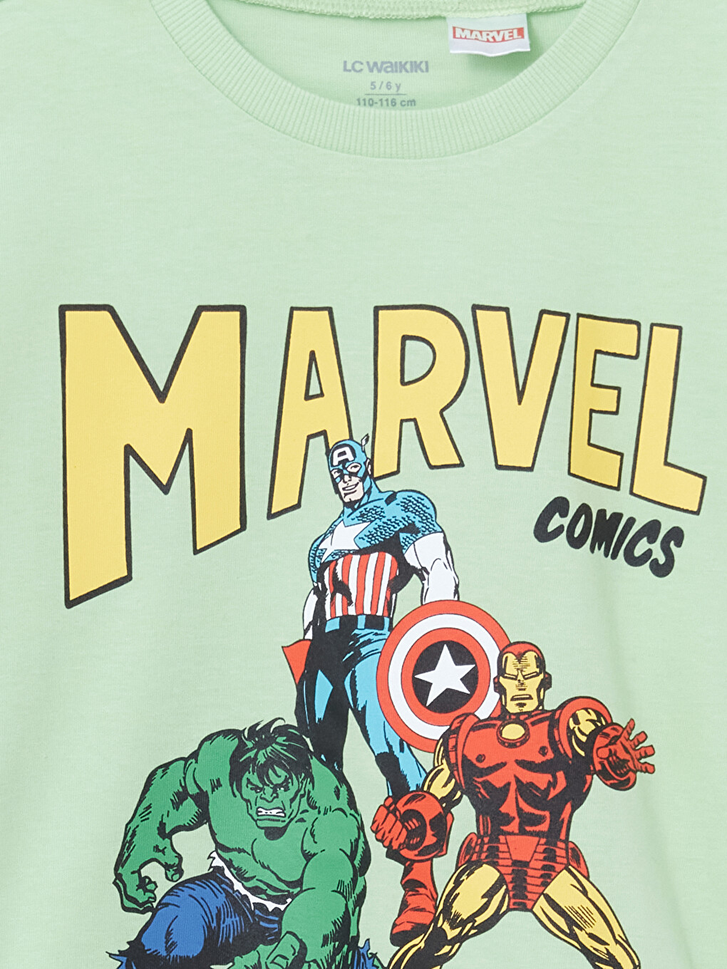 Yeşil Bisiklet Yaka Marvel Baskılı Erkek Çocuk Tişört-1