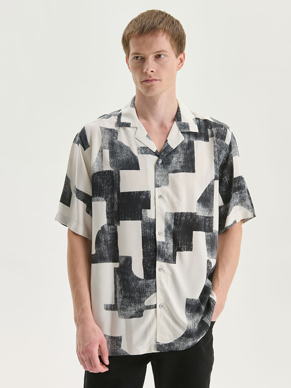 Regular Fit Short Sleeve Patterned Men's Shirt -S5DE41Z8-Q6K