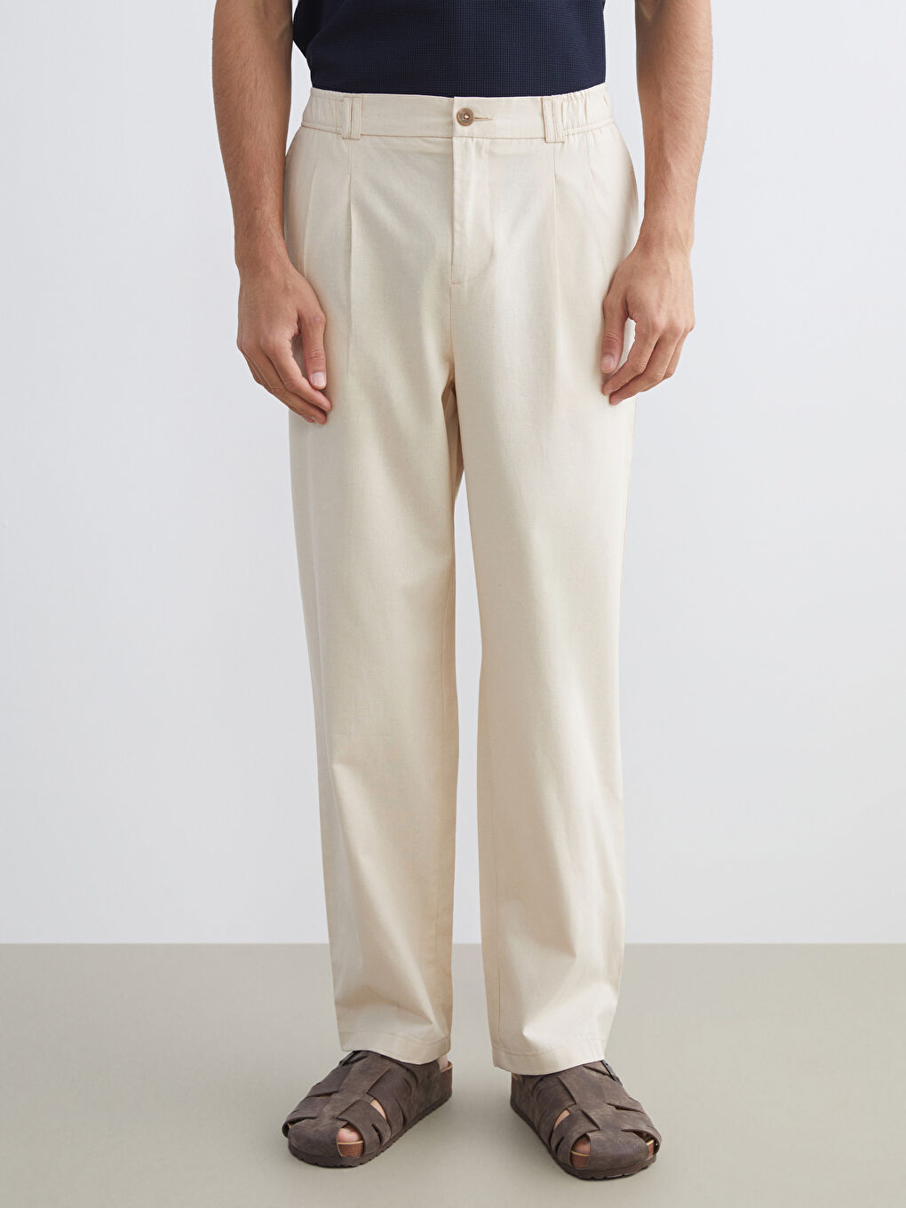 Standard Fit Linen Blend Men's Trousers-1