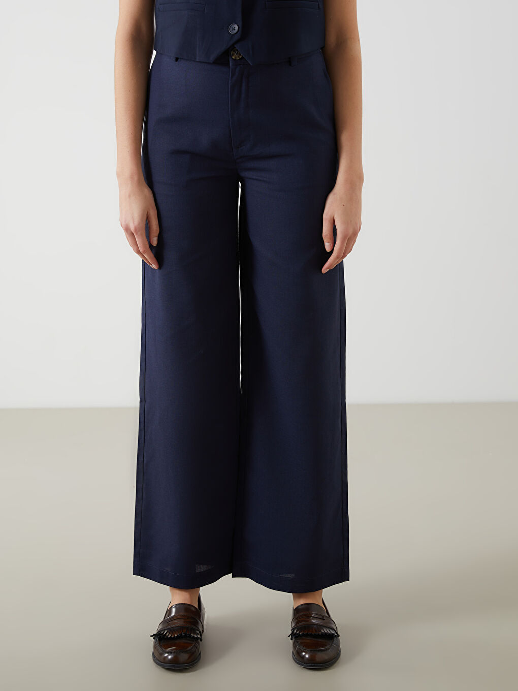 Standard Fit Linen Blend Women's Trousers -S5DF05Z8-CS6