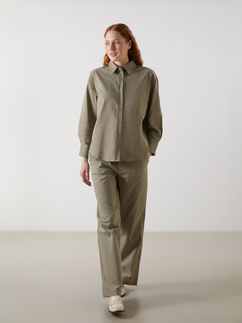 Standard Fit Linen Blend Women's Trousers -S5DF05Z8-CXM