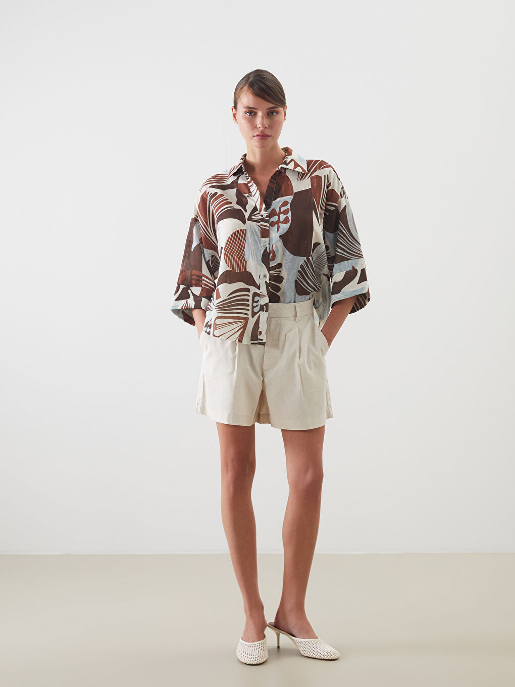 Loose Fit Linen Blend Women's Shorts -S5DF18Z8-D1N