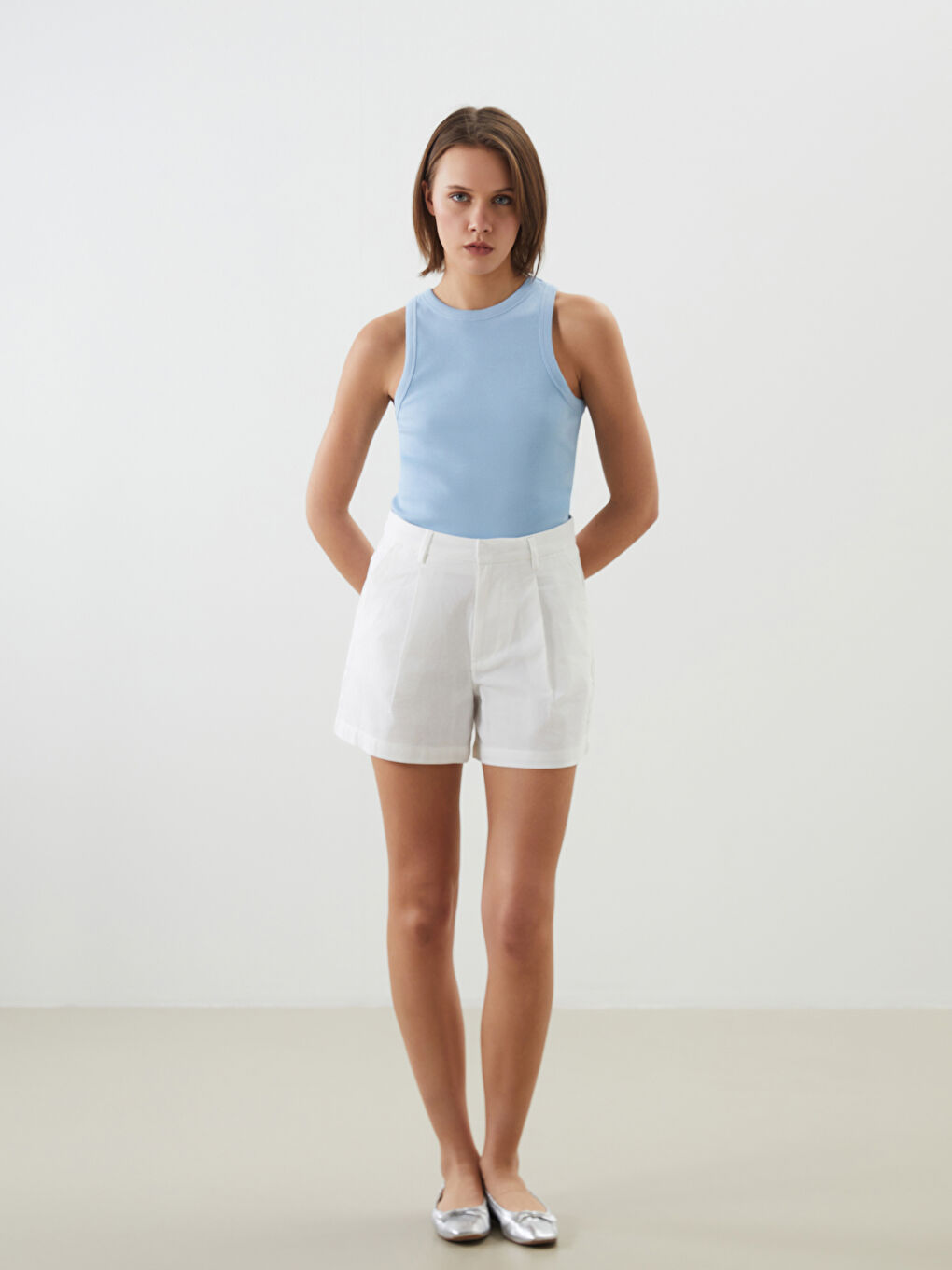 Loose Fit Linen Blend Women's Shorts -S5DF18Z8-Q6K