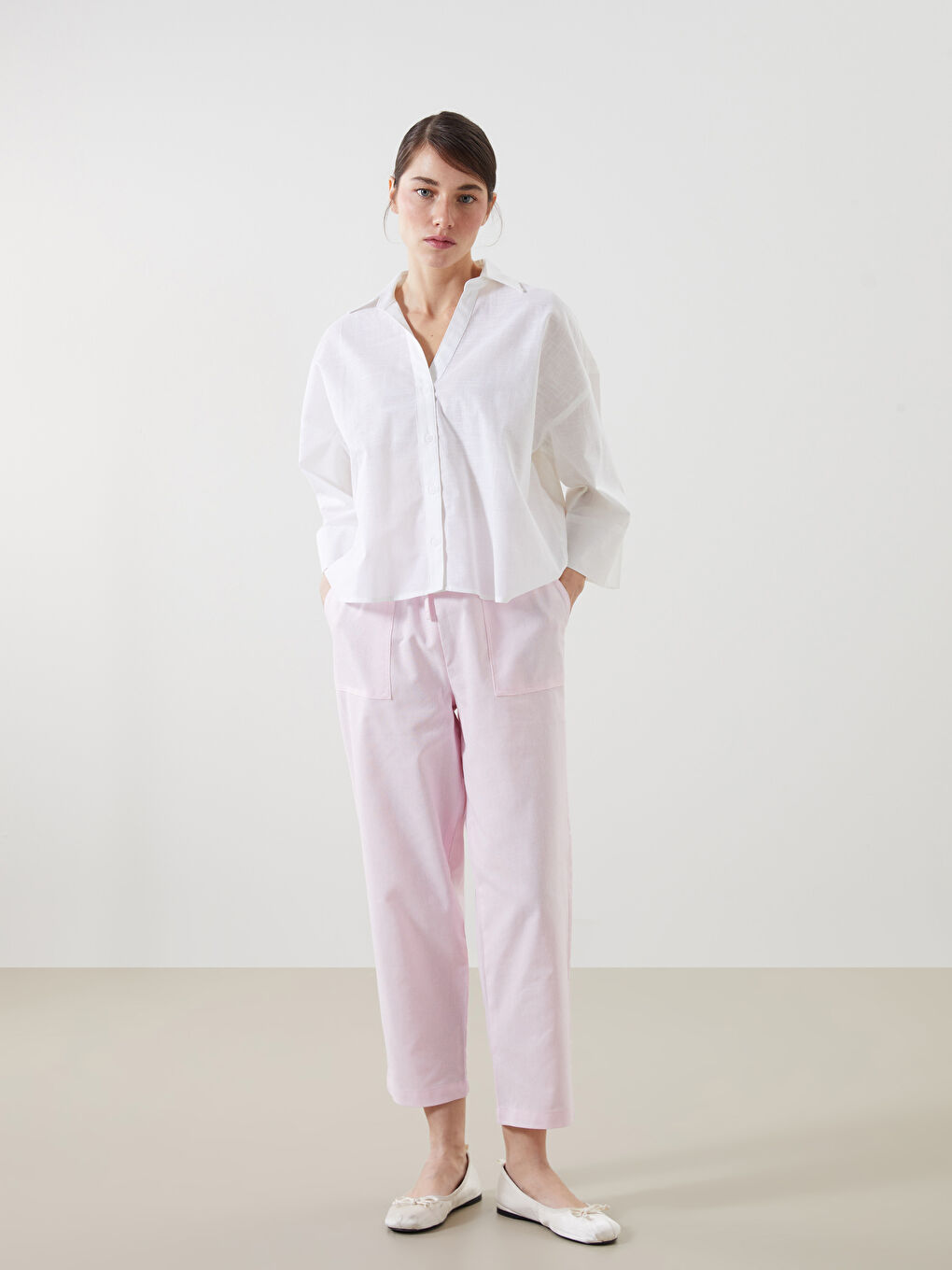Ženske pantalone sa mešavionom lana šargarepa izleda -S5DF42Z8-CS8
