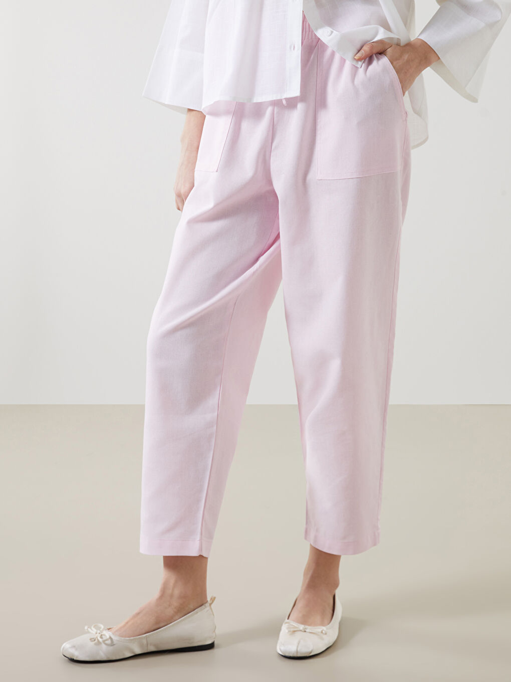 Ženske pantalone sa mešavionom lana šargarepa izleda -S5DF42Z8-CS8