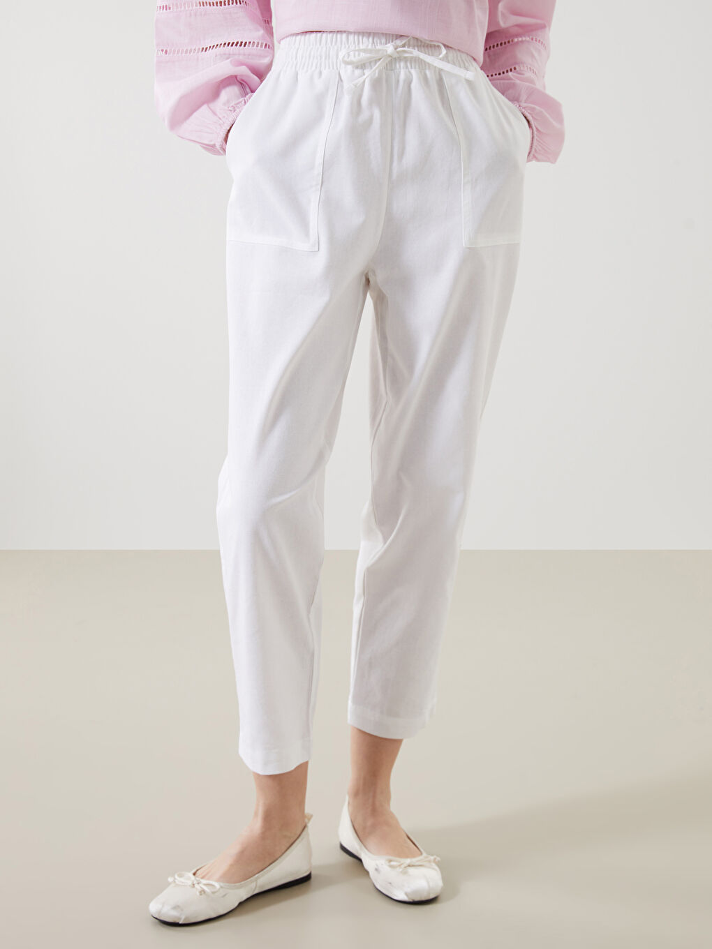 Ženske pantalone sa mešavionom lana šargarepa izleda -S5DF42Z8-R9J