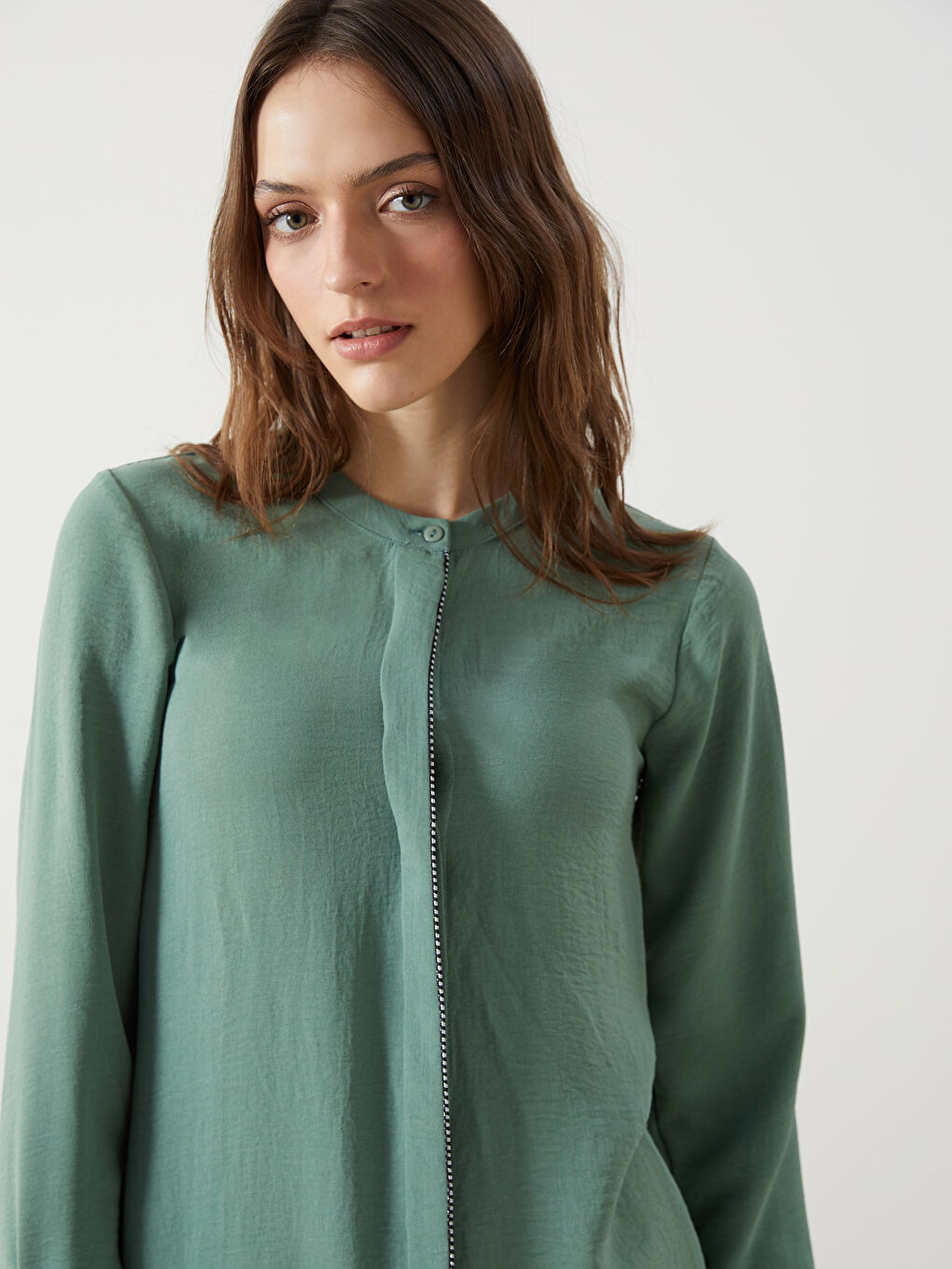 Grandad Collar Women's Shirt Tunic -S5DF53Z8-GZA