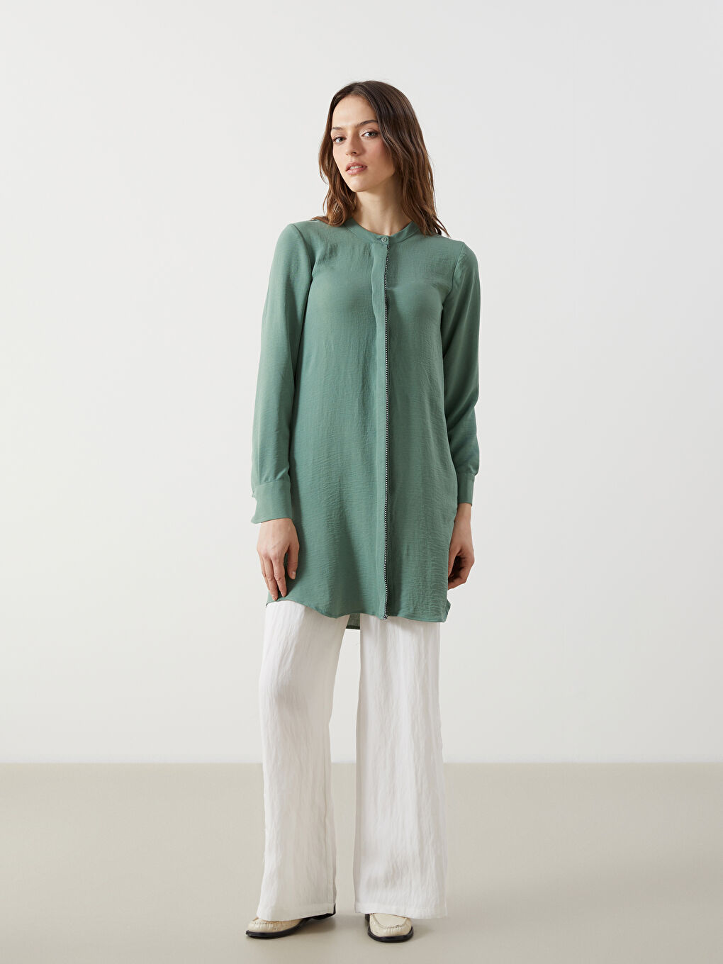Grandad Collar Women's Shirt Tunic -S5DF53Z8-GZA